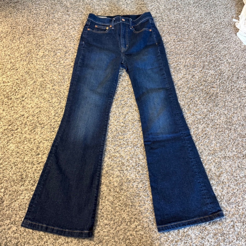 Gap 1969 70s Flare High Rise Jeans Dark Wash Denim Womens 26 2P Petite